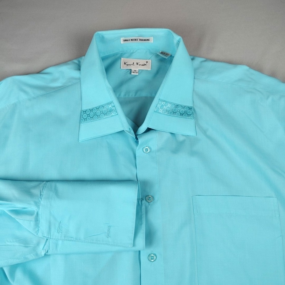 Karl Knox Long Sleeve Men's Dress Shirt 20 36/37 French Cuff  Teal Aqua EUC